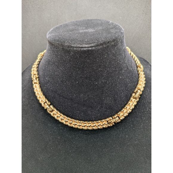 Christian Dior Signed Designer Gold-Plated Braided Collar Round Necklace 16.5" - Picture 1 of 5
